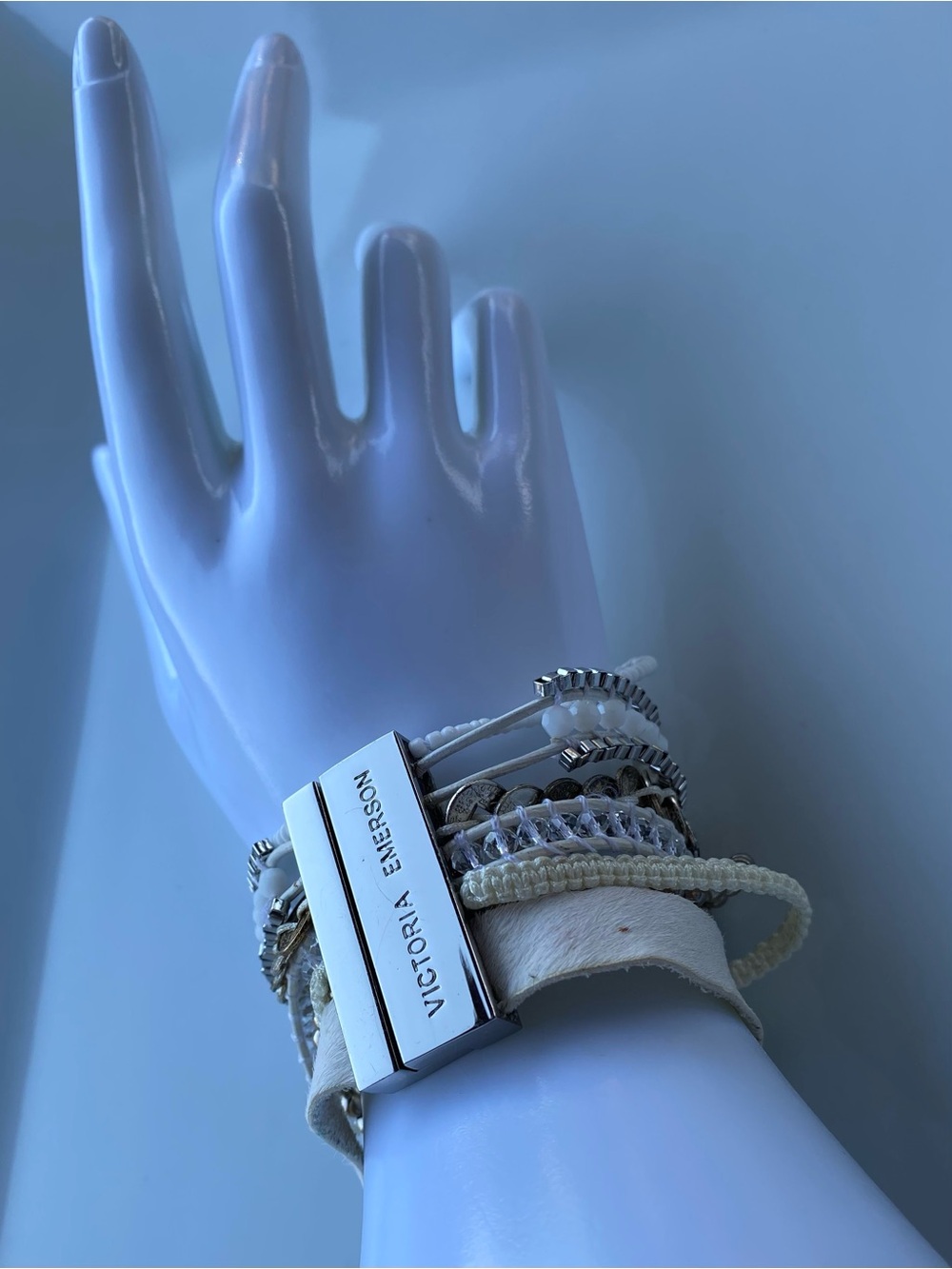Victoria Emerson White and Silver Layered Wrap Bracelet